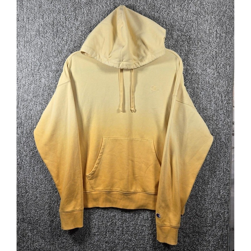 Champion Ombre Yellow Hoodie Sweatshirt Pullover Medium